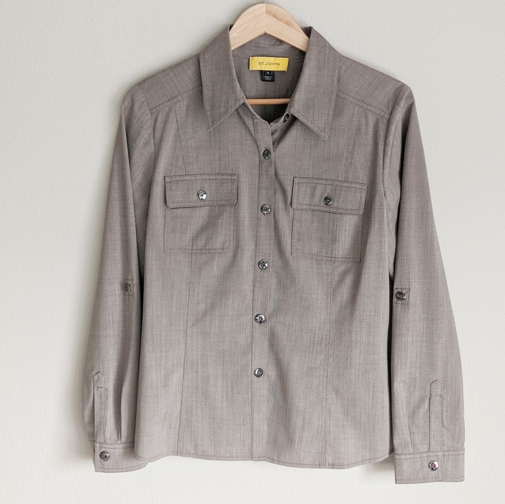 St John Long Sleeve Button Down Brown 10